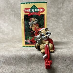 Vintage 1984 Hallmark Raccoon Mouse Stocking Hanger Holder Christmas